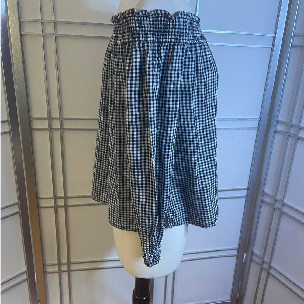 *Rag & Bone Checkered Off the Shoulder Top Smocking Black&White Size Small - Picture 2 of 9
